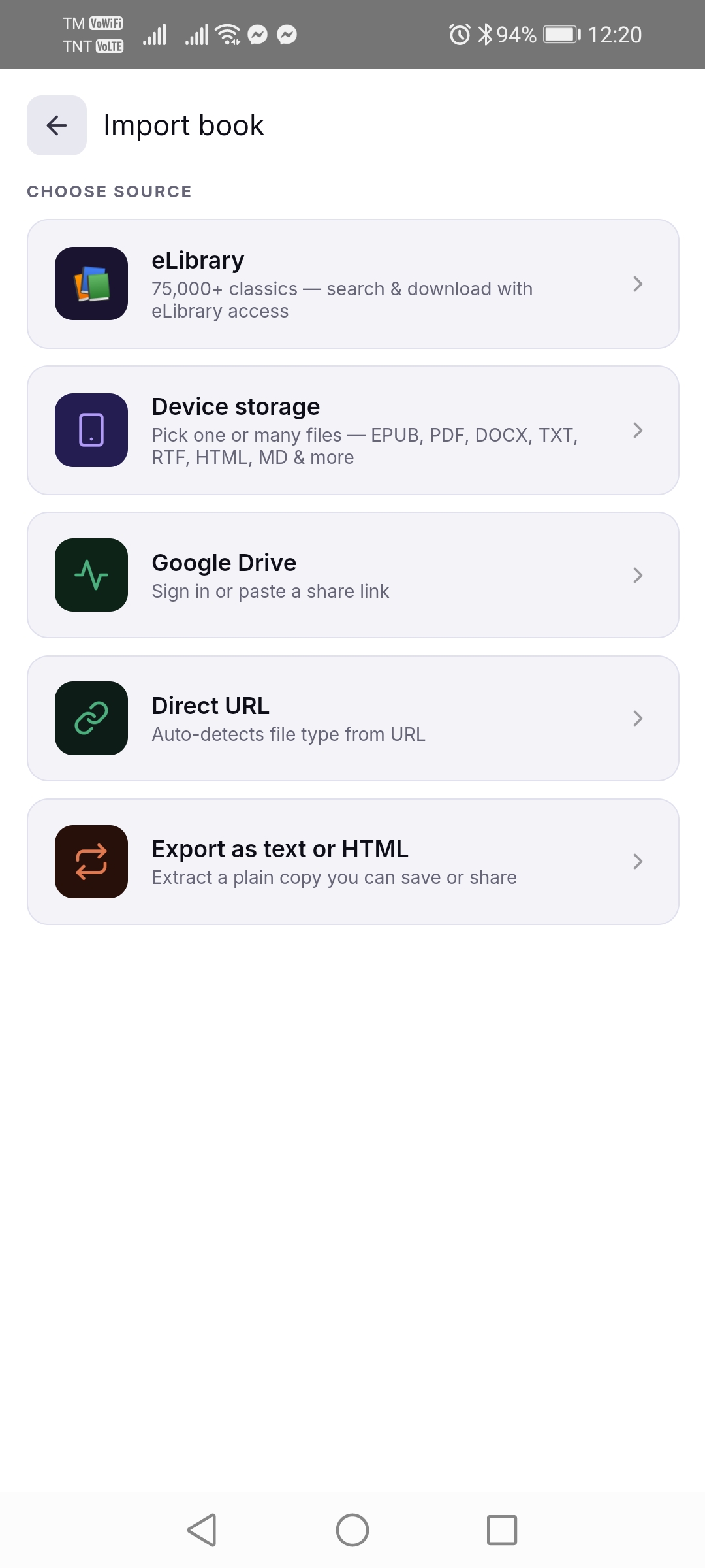 BookHive import sources in light theme