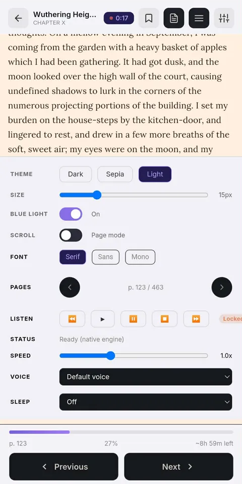 BookHive reader controls in light theme
